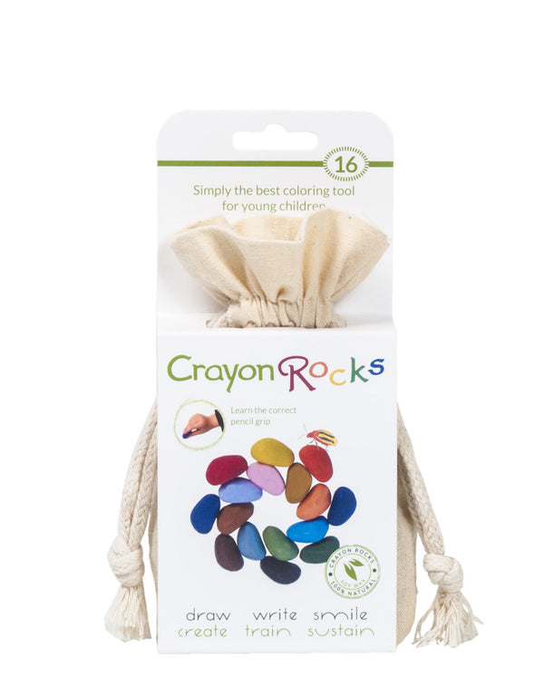 Crayon Rocks zestien stuks in ecru katoenen zakje - ollibob kosmische kinderwinkel